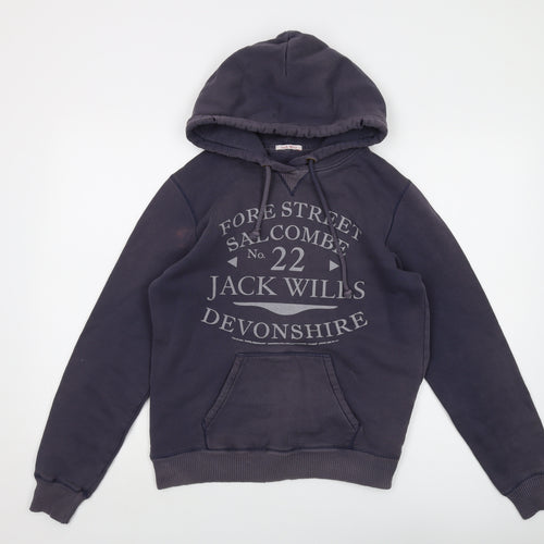 Jack Wills Boys Blue Cotton Pullover Hoodie Size 12 Years Pullover - Logo