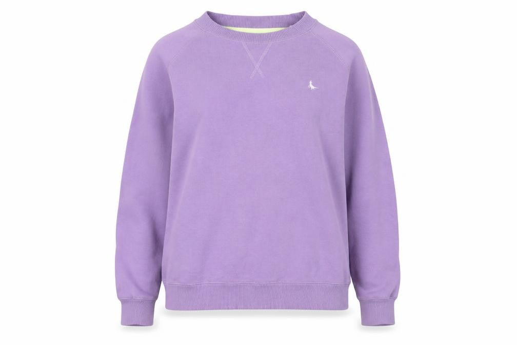 Front view of Jack Wills women’s purple cotton pullover sweatshirt, size UK 10, pullover