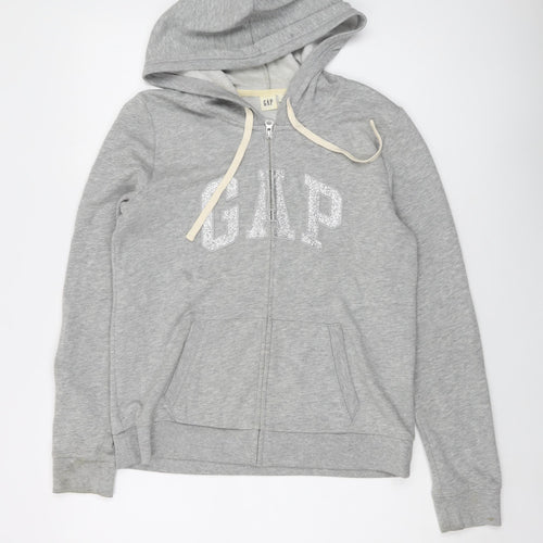 Gap Womens Grey Cotton Full Zip Hoodie Size S Zip - Logo