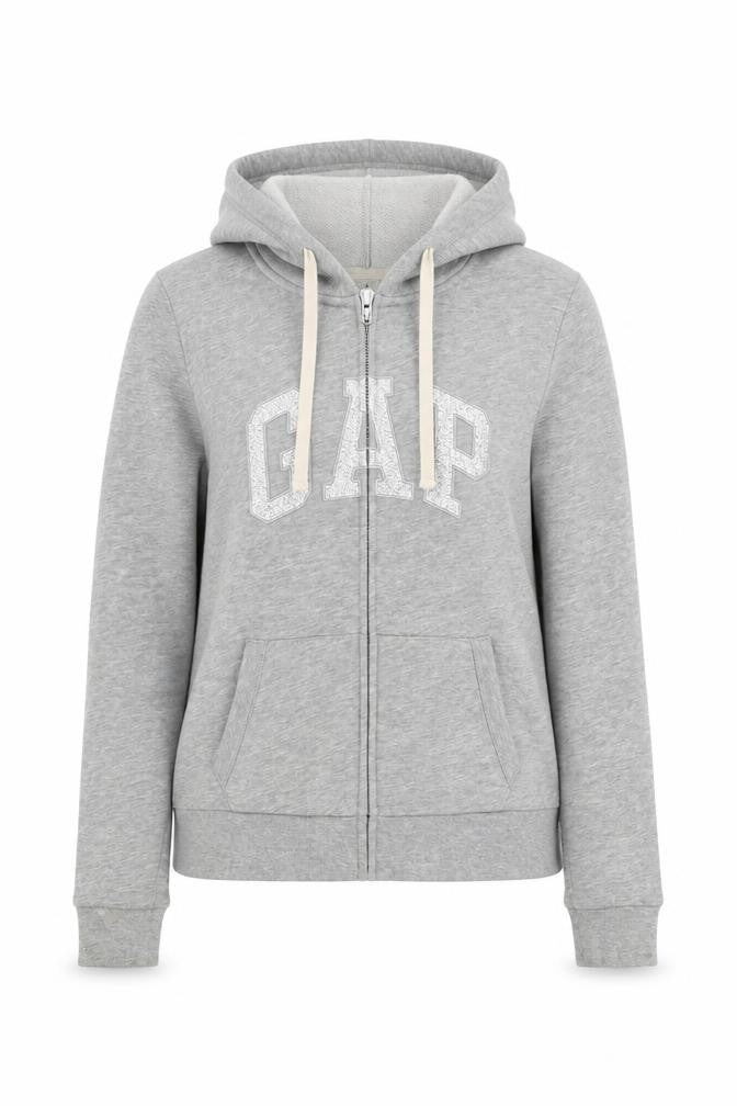 Gap Womens Grey Cotton Full Zip Hoodie Size S Zip - Logo
