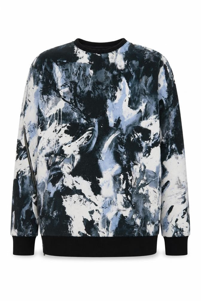 Front view of Criminal Damage men’s multicoloured geometric polyester pullover sweatshirt, size S