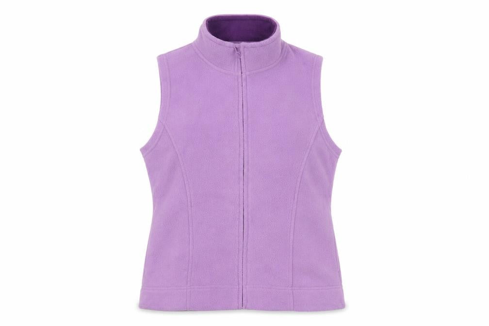 Front view of EWM women’s purple jacket waistcoat, size UK 10, zip