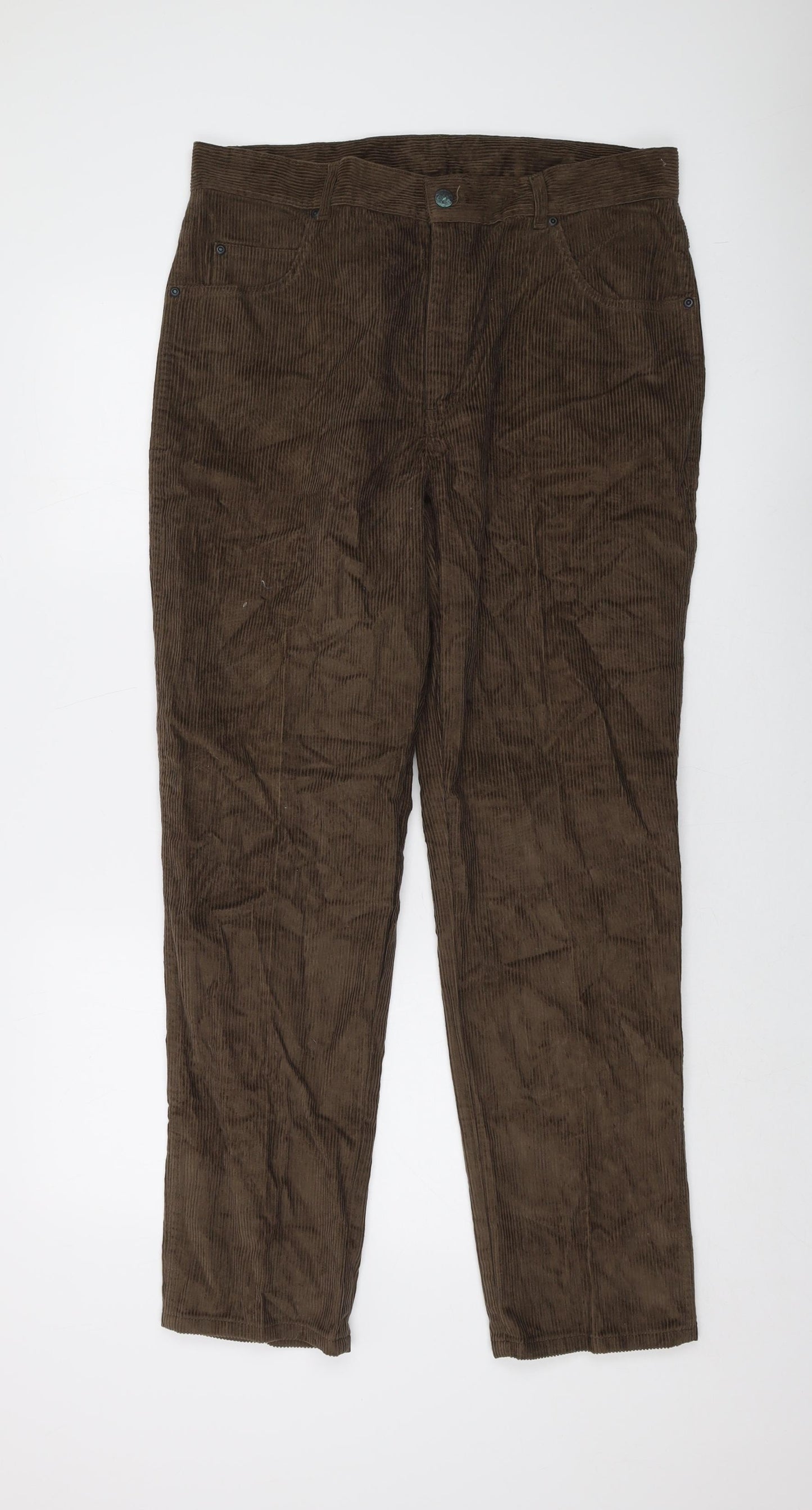 St Bernard Mens Brown Cotton Trousers Size 34 in L30 in Regular Button