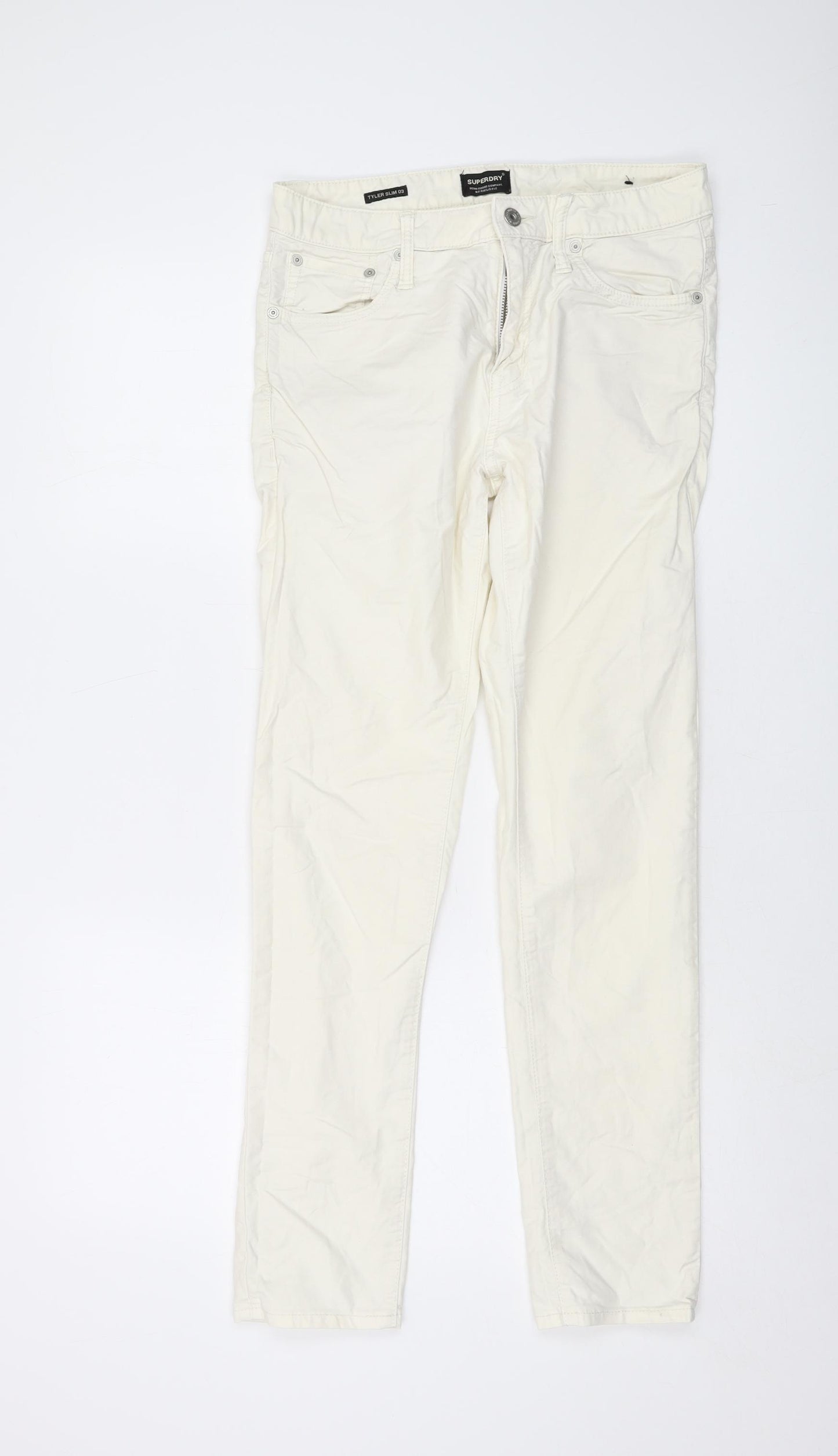 Superdry Womens Ivory Cotton Straight Jeans Size 30 in L32 in Regular Button