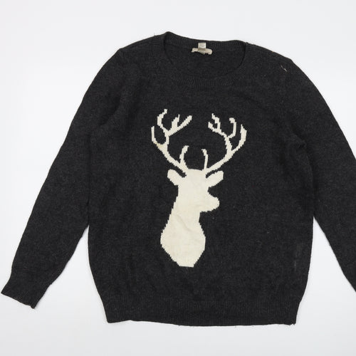 LOFT Mens Grey Crew Neck Cotton Pullover Jumper Size L Long Sleeve - Reindeer