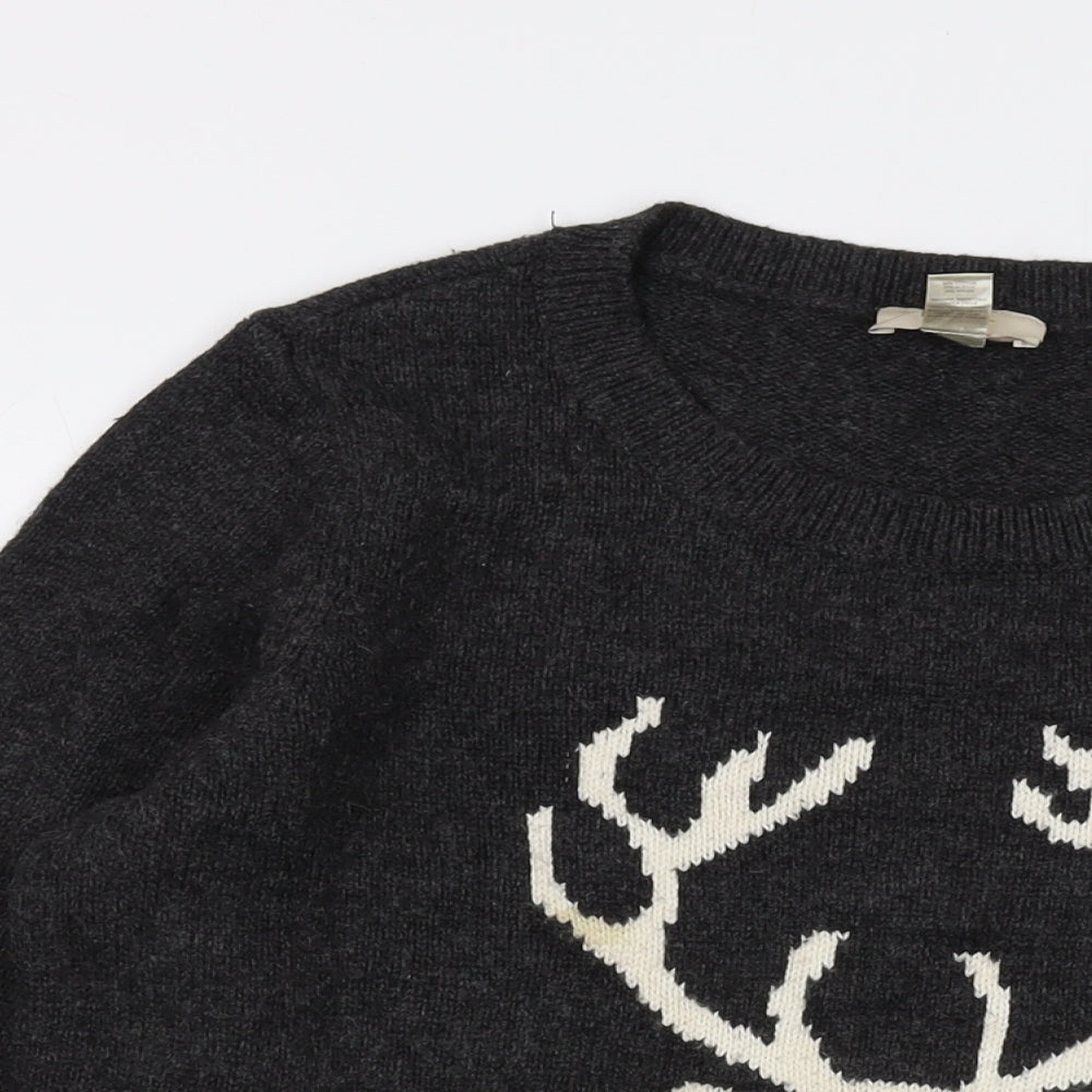 LOFT Mens Grey Crew Neck Cotton Pullover Jumper Size L Long Sleeve - Reindeer