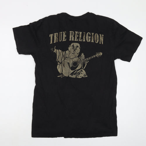 True Religion Mens Black Cotton T-Shirt Size M Crew Neck - Logo