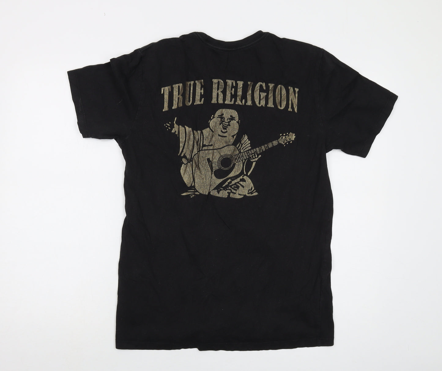 True Religion Mens Black Cotton T-Shirt Size M Crew Neck - Logo