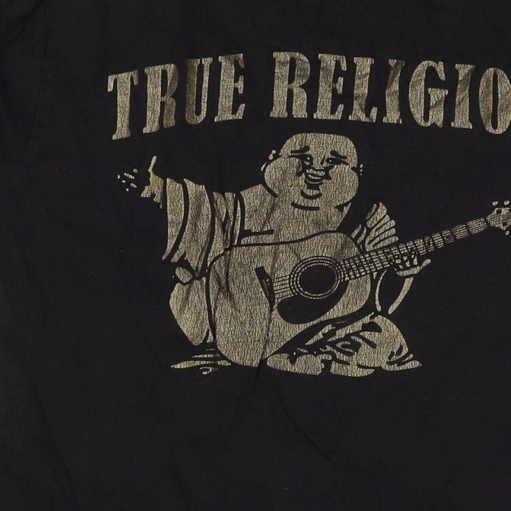 True Religion Mens Black Cotton T-Shirt Size M Crew Neck - Logo