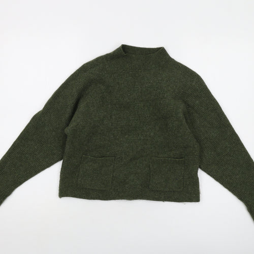 White Stuff Womens Green Mock Neck Wool Pullover Jumper Size 10