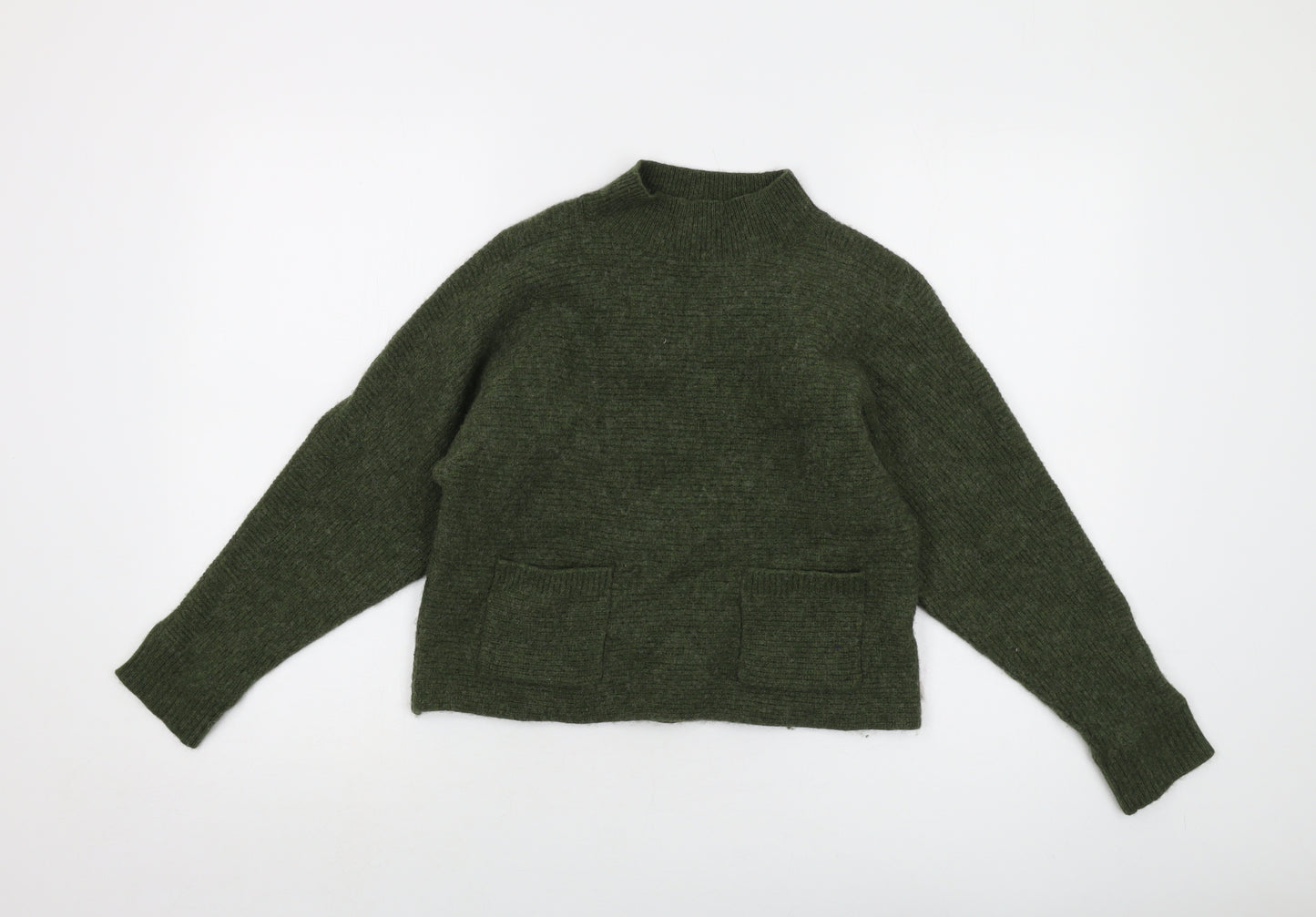 White Stuff Womens Green Mock Neck Wool Pullover Jumper Size 10