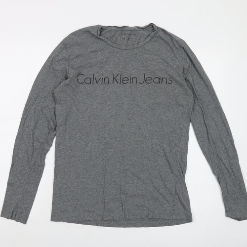 Calvin Klein Mens Grey Cotton T-Shirt Size M Crew Neck