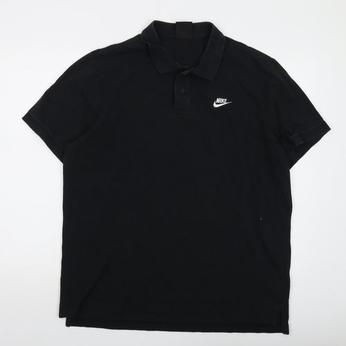 Nike Mens Black Cotton Polo Size XL Collared Button