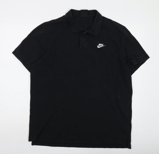 Nike Mens Black Cotton Polo Size XL Collared Button