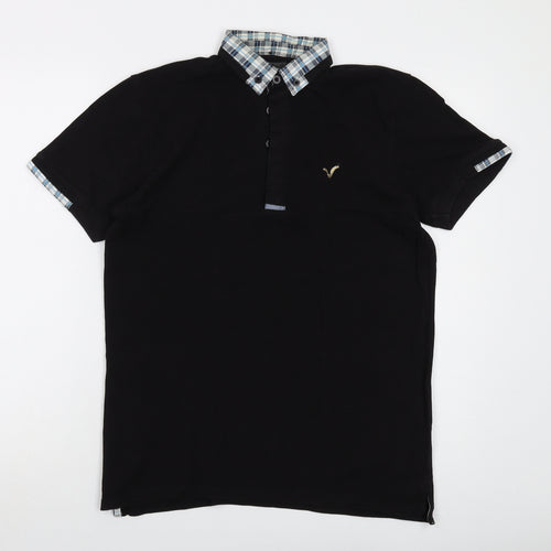 Voi Jeans Mens Black Cotton Polo Size S Collared Button