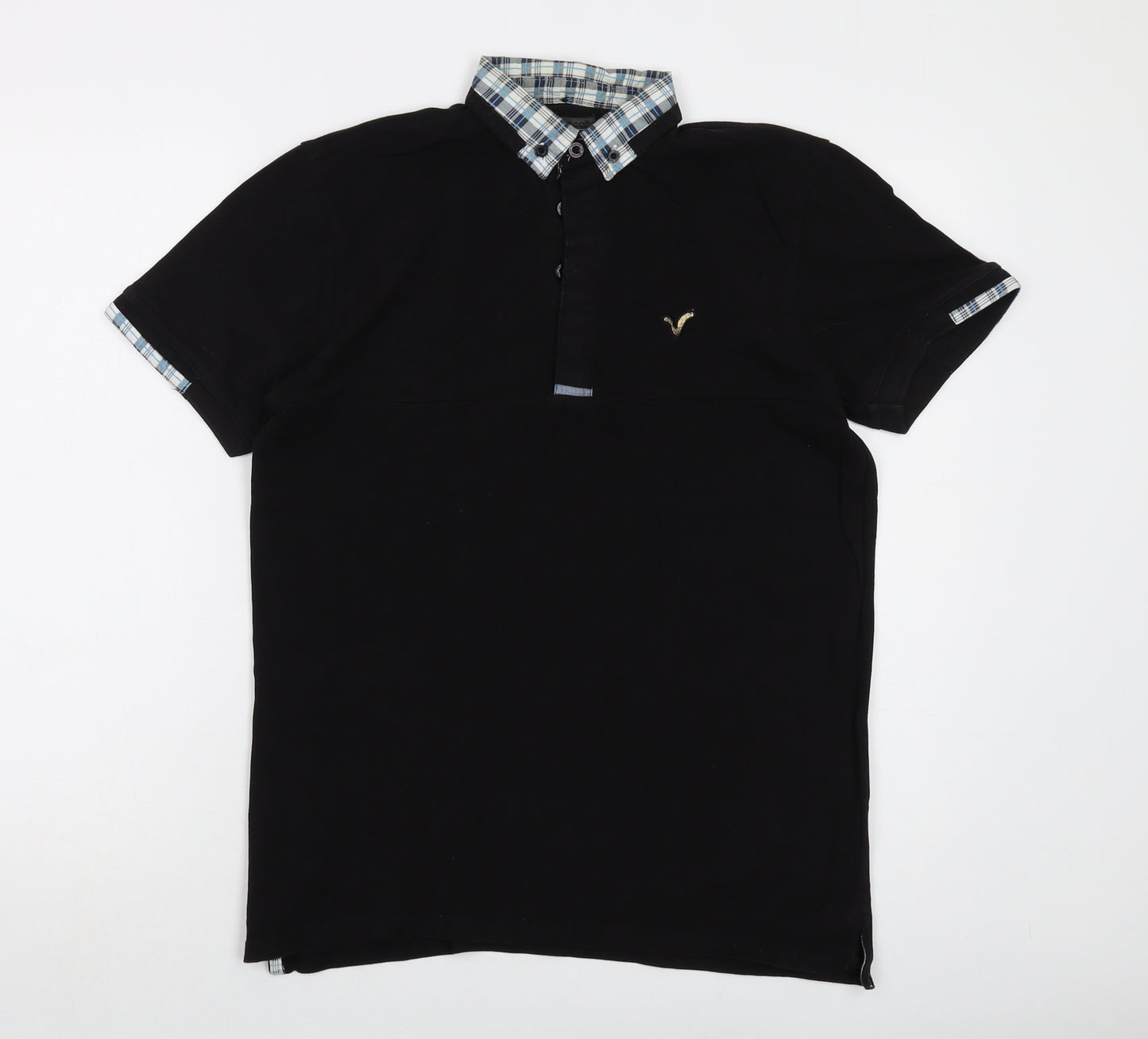 Voi Jeans Mens Black Cotton Polo Size S Collared Button