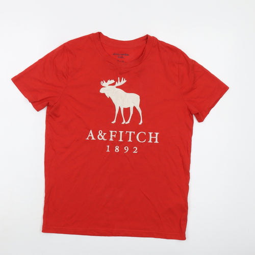 Abercrombie & Fitch Boys Red Cotton Basic T-Shirt Size 13-14 Years Crew Neck Pullover