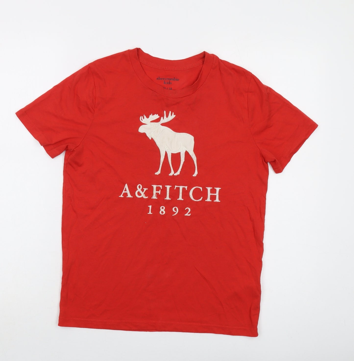 Abercrombie & Fitch Boys Red Cotton Basic T-Shirt Size 13-14 Years Crew Neck Pullover