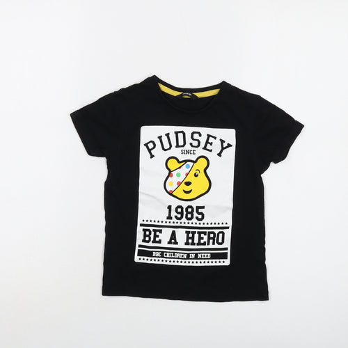 Pudsey Boys Black Cotton Basic T-Shirt Size 4-5 Years Crew Neck Pullover