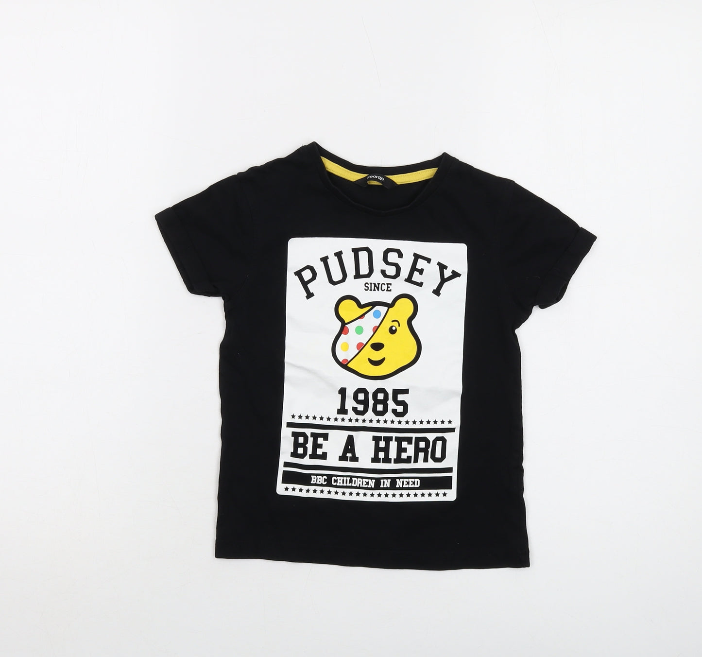 Pudsey Boys Black Cotton Basic T-Shirt Size 4-5 Years Crew Neck Pullover