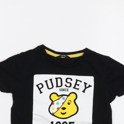 Pudsey Boys Black Cotton Basic T-Shirt Size 4-5 Years Crew Neck Pullover