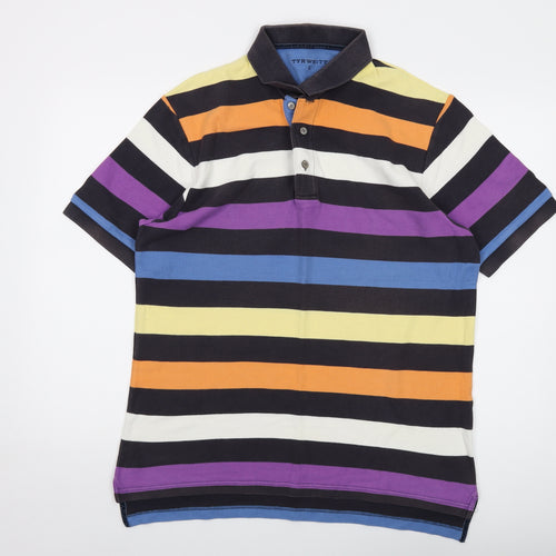 Charles Tyrwhitt Mens Multicoloured Striped Cotton Polo Size L Collared Button