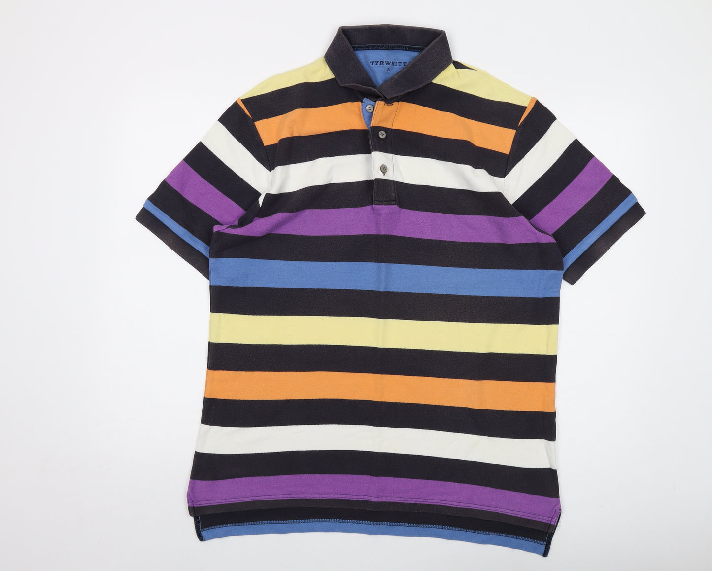 Charles Tyrwhitt Mens Multicoloured Striped Cotton Polo Size L Collared Button