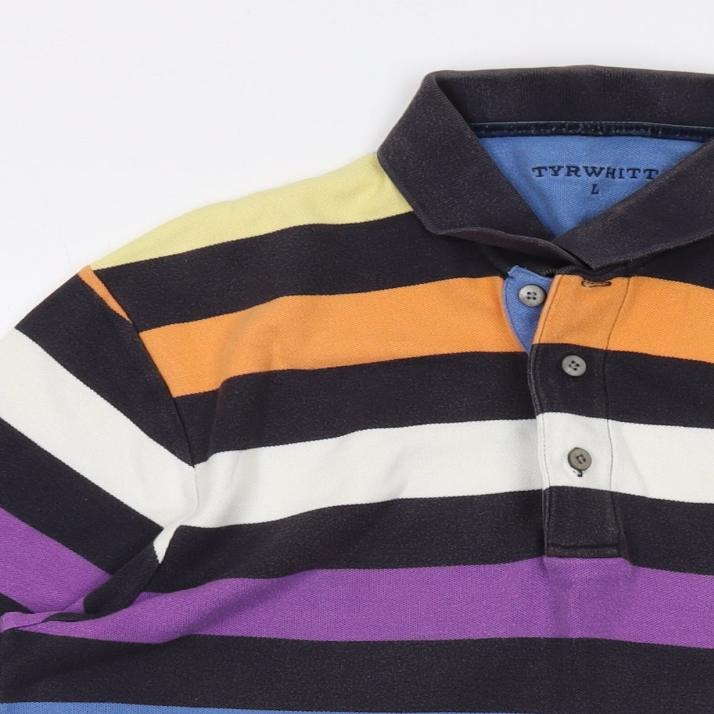 Charles Tyrwhitt Mens Multicoloured Striped Cotton Polo Size L Collared Button