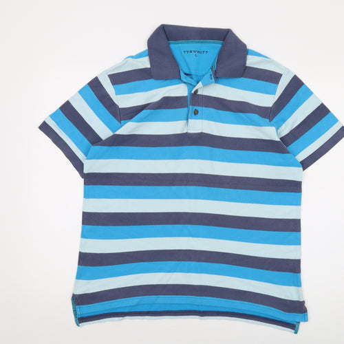 Charles Tyrwhitt Mens Blue Striped Cotton Polo Size L Collared Button