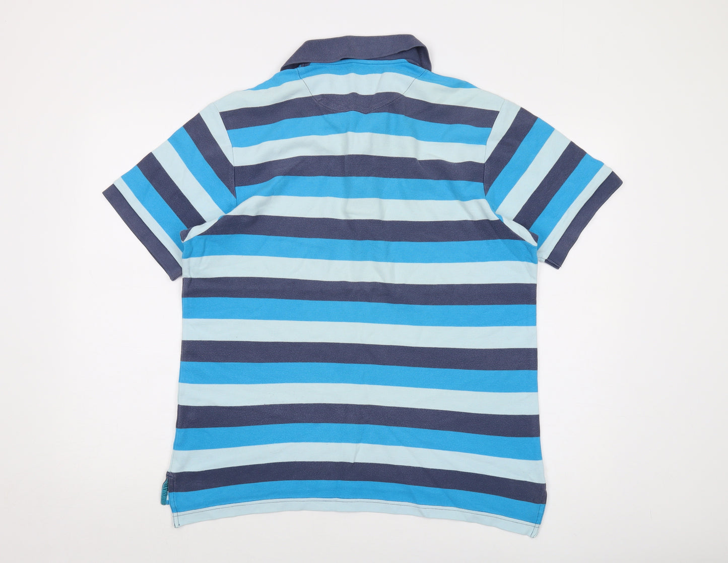 Charles Tyrwhitt Mens Blue Striped Cotton Polo Size L Collared Button