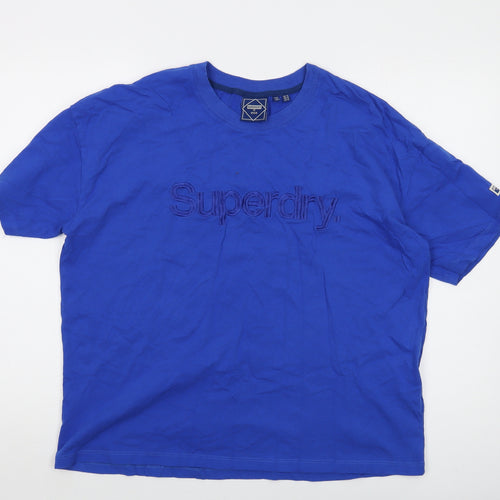 Superdry Womens Blue Cotton Basic T-Shirt Size 14 Crew Neck