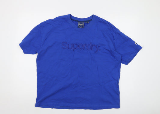 Superdry Womens Blue Cotton Basic T-Shirt Size 14 Crew Neck