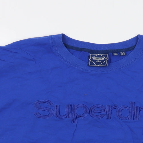 Superdry Womens Blue Cotton Basic T-Shirt Size 14 Crew Neck