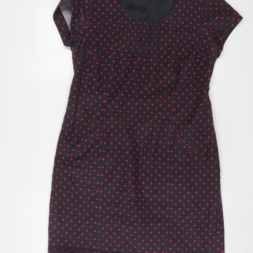 Boden Womens Grey Polka Dot Cotton Sheath Size 12 Scoop Neck Zip