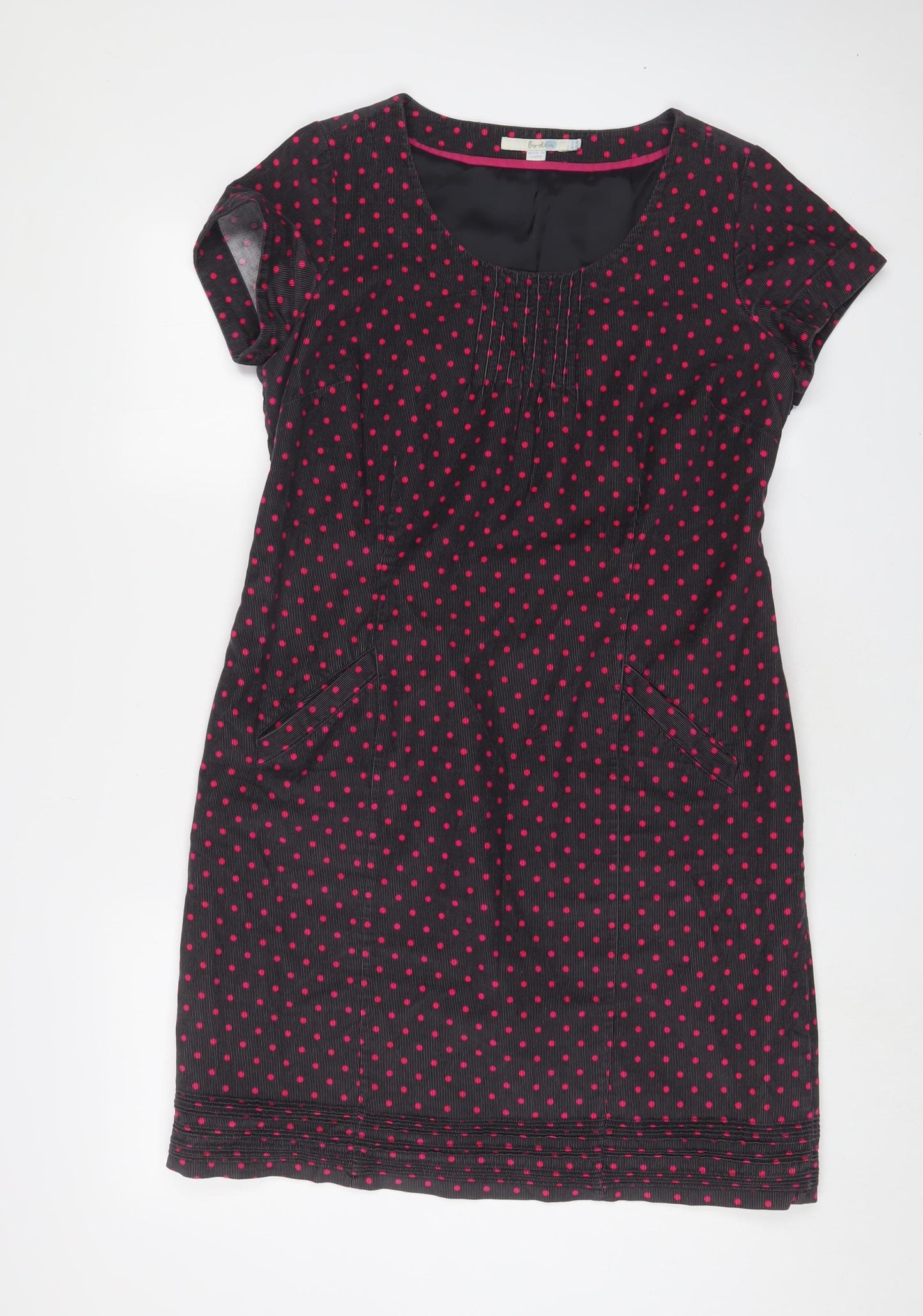 Boden Womens Grey Polka Dot Cotton Sheath Size 12 Scoop Neck Zip