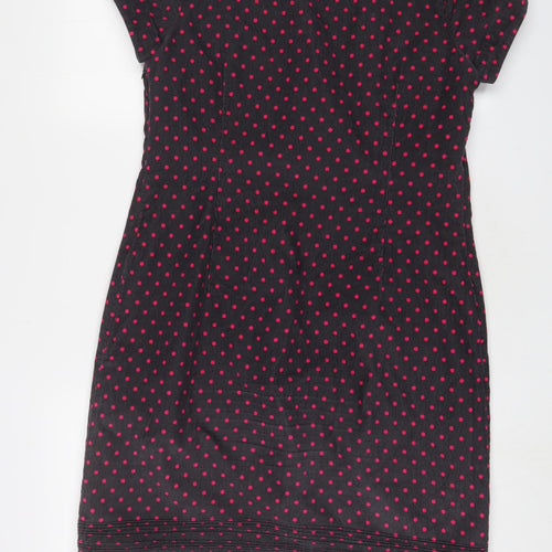 Boden Womens Grey Polka Dot Cotton Sheath Size 12 Scoop Neck Zip