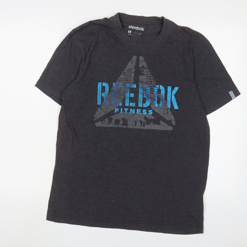 Reebok Mens Grey Cotton T-Shirt Size M Crew Neck - Logo