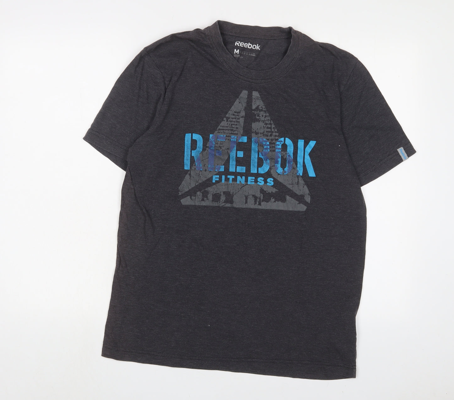 Reebok Mens Grey Cotton T-Shirt Size M Crew Neck - Logo