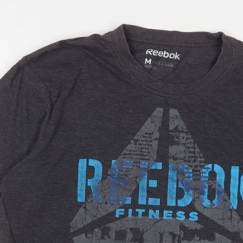 Reebok Mens Grey Cotton T-Shirt Size M Crew Neck - Logo