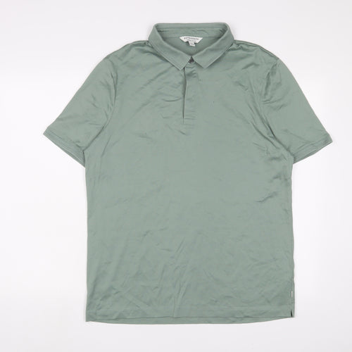 Autograph Mens Green Cotton Polo Size L Collared Button