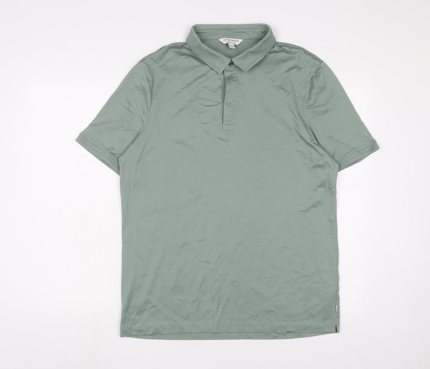 Autograph Mens Green Cotton Polo Size L Collared Button