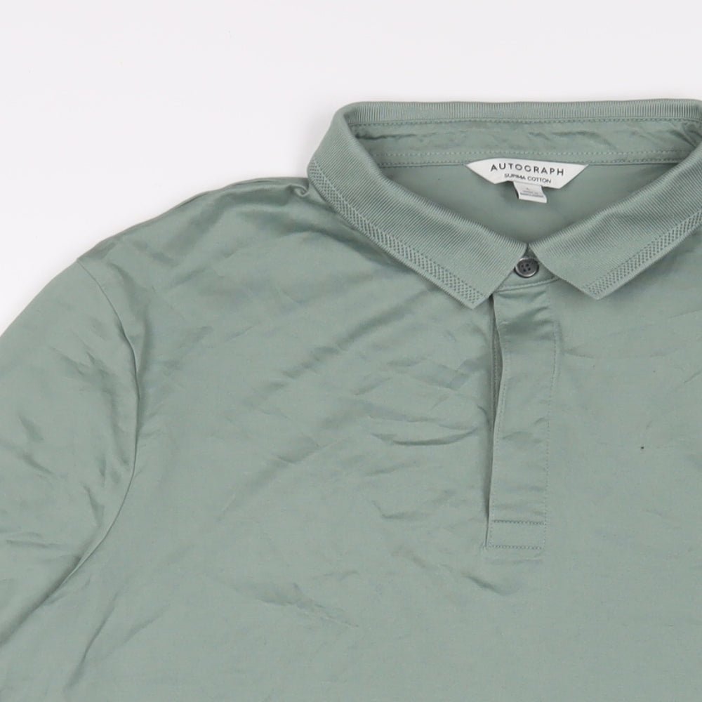 Autograph Mens Green Cotton Polo Size L Collared Button