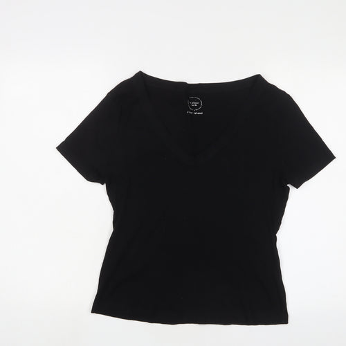 River Island Womens Black Cotton Basic T-Shirt Size 14 V-Neck