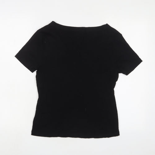 River Island Womens Black Cotton Basic T-Shirt Size 14 V-Neck