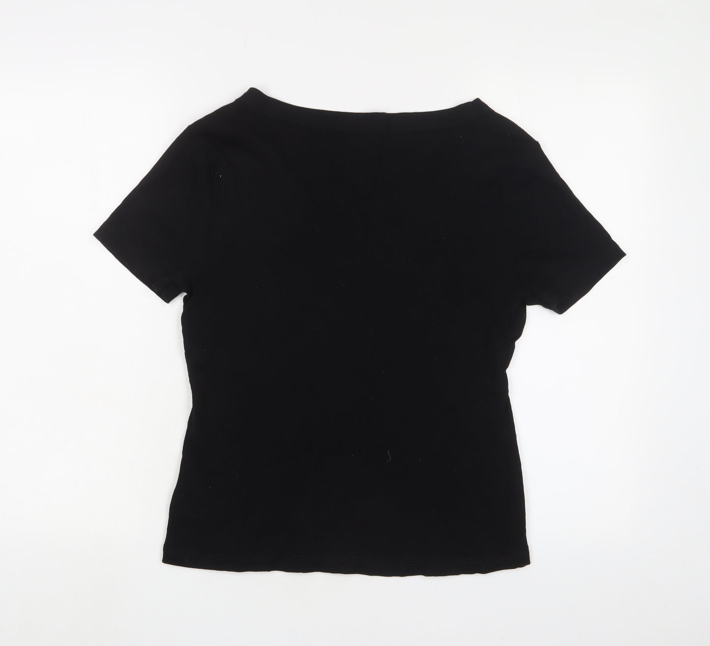 River Island Womens Black Cotton Basic T-Shirt Size 14 V-Neck