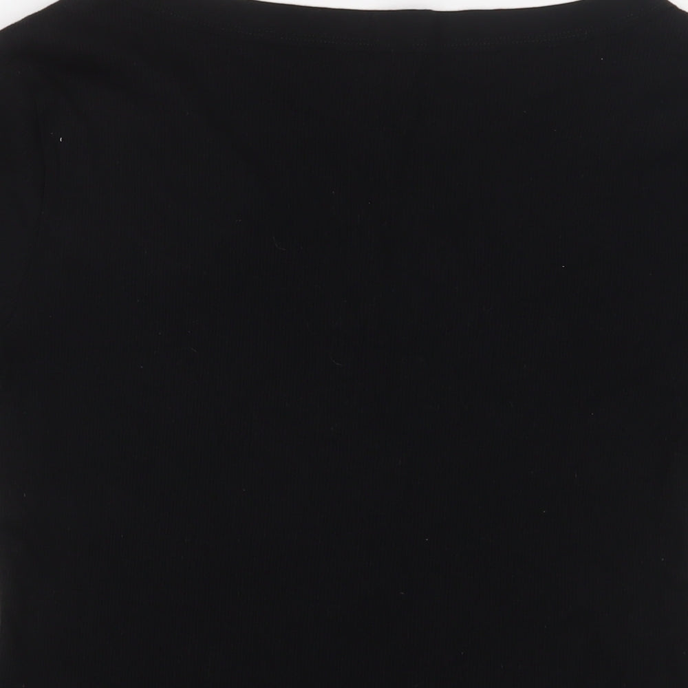 River Island Womens Black Cotton Basic T-Shirt Size 14 V-Neck