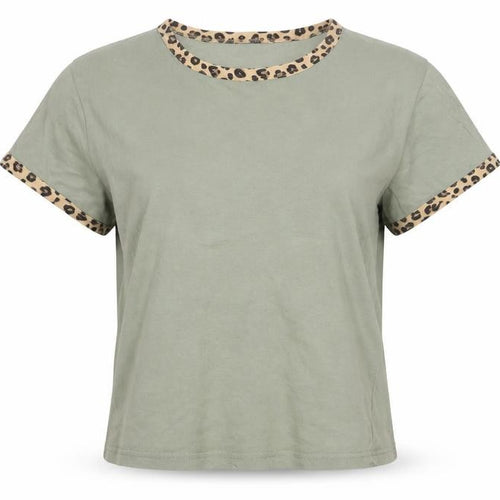 Brave Soul Womens Green Cotton Cropped T-Shirt Size S Crew Neck