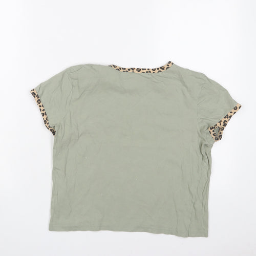 Brave Soul Womens Green Cotton Cropped T-Shirt Size S Crew Neck