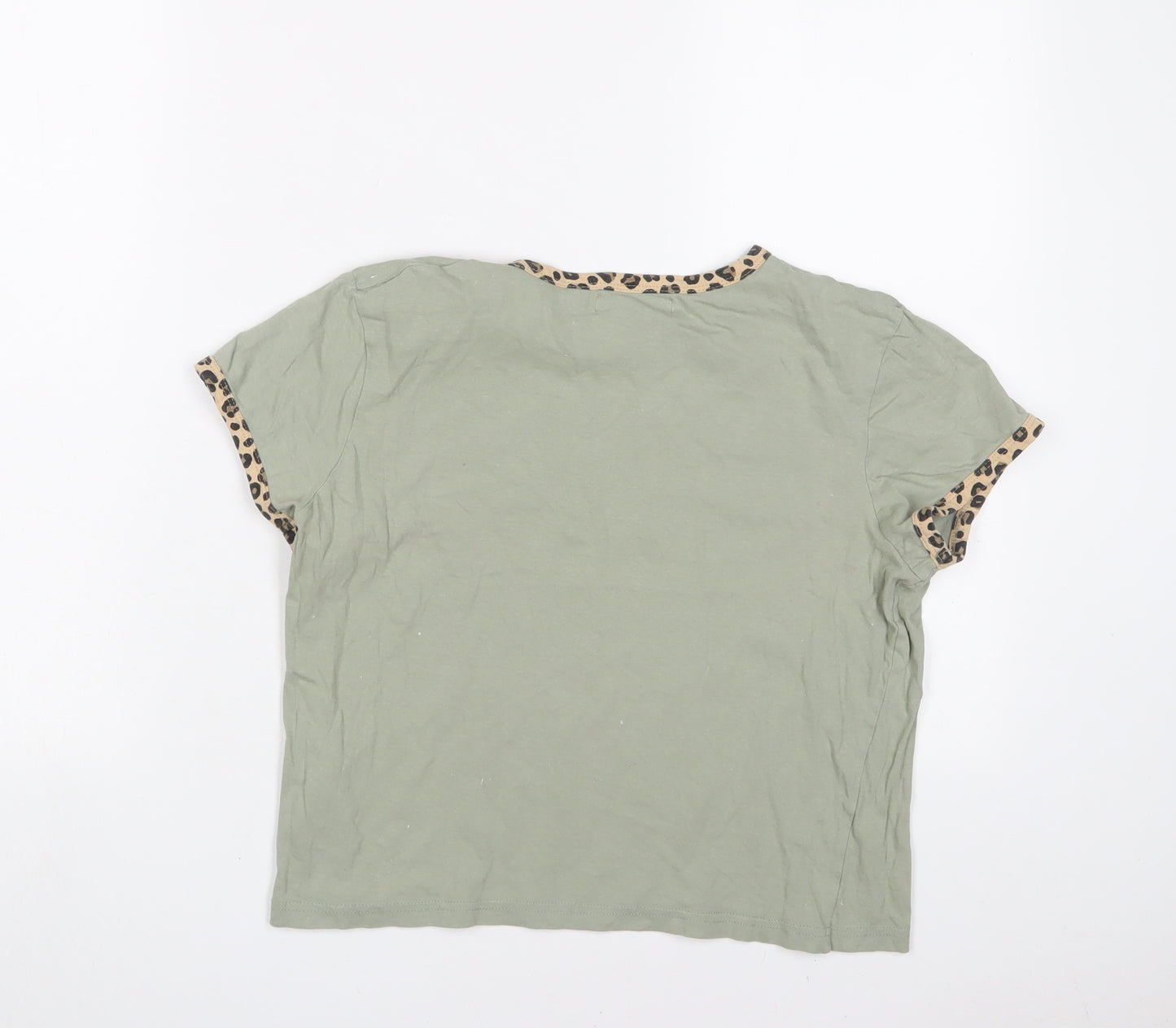 Brave Soul Womens Green Cotton Cropped T-Shirt Size S Crew Neck