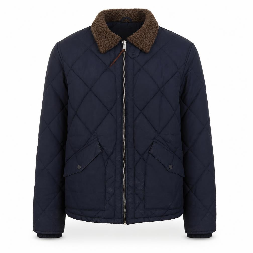 Front view of Next men’s blue quilted jacket, size M, zip